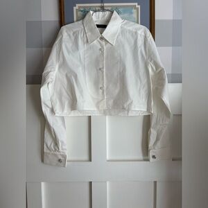 Cropped White Button-Front Women's Shirt with Pointed Collar Small